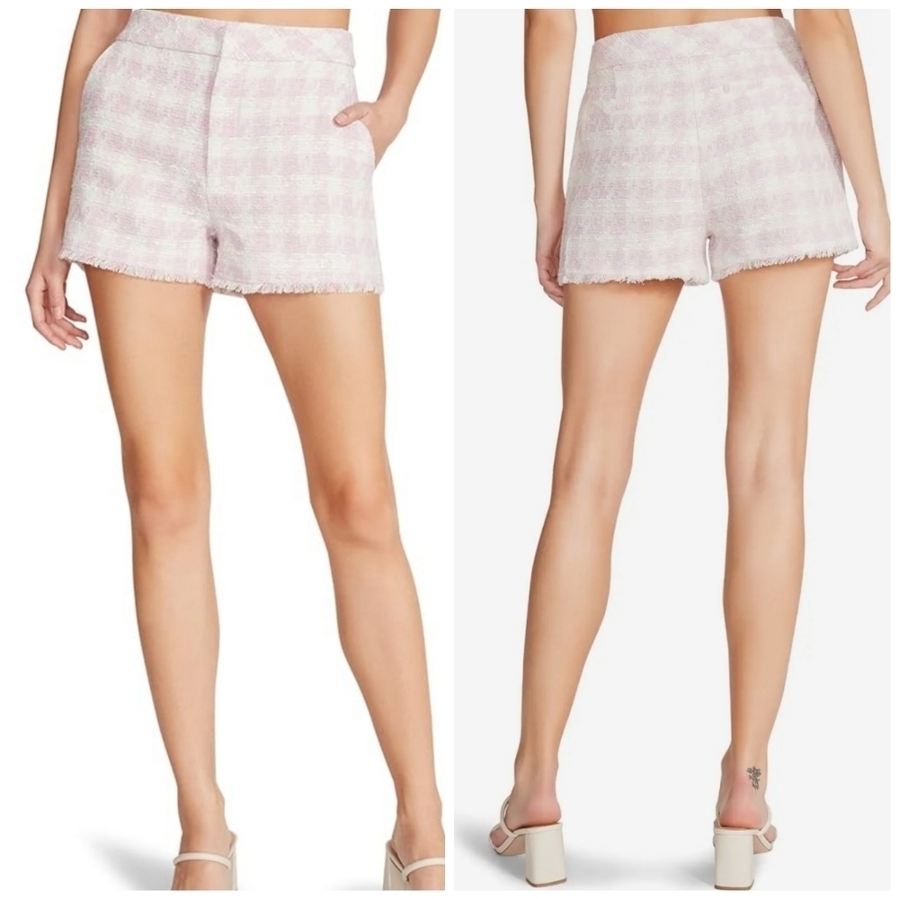 Steve Madden Lia Houndstooth Tweed Barbie Pink Tullle Shorts Size L
